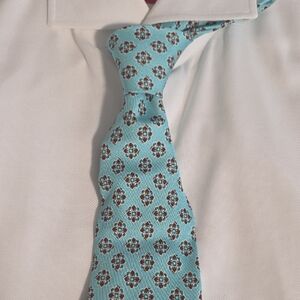 Isaia Turquoise and Brown 7 Fold Silk Tie